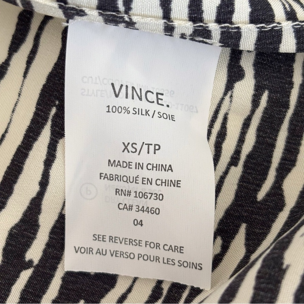Vince White & Black Striped Silk Blouse XS Office Chic - Picture 9 of 10